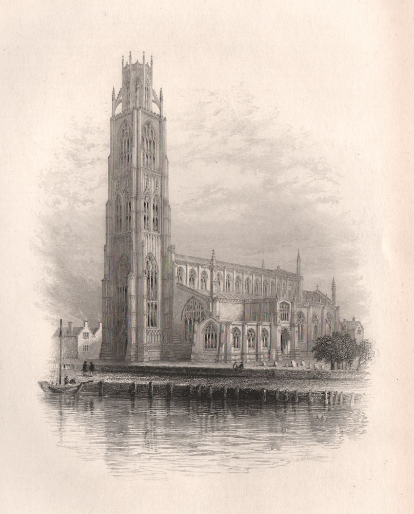 BOSTON Church, Lincolnshire. Pilgrim fathers. BARTLETT 1854 old antique print